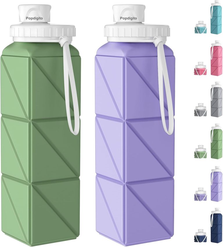 2 pack Collapsible Water Bottles Leakproof Lid –Food-Grade BPA-Free Silicone Travel Bottles–Foldable Water Bottle 610ml for Travel Gym,Hiking,Sports,Camping,Biking School Portable Reusable