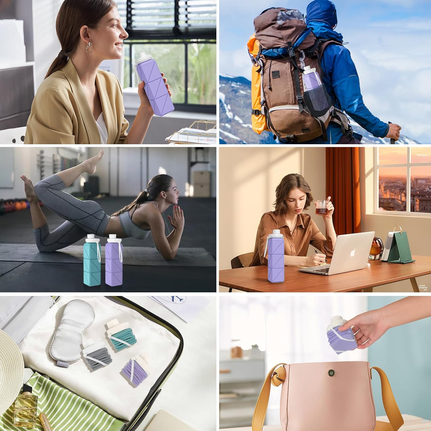 2 pack Collapsible Water Bottles Leakproof Lid –Food-Grade BPA-Free Silicone Travel Bottles–Foldable Water Bottle 610ml for Travel Gym,Hiking,Sports,Camping,Biking School Portable Reusable - Image 8