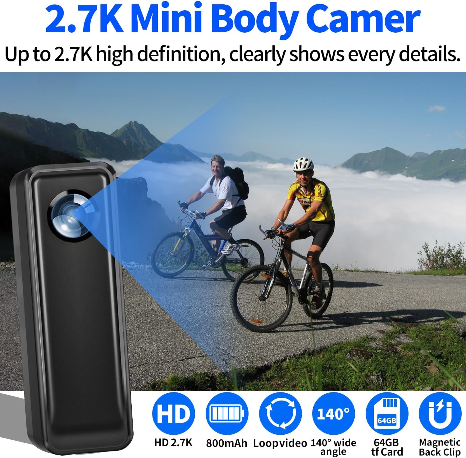 Body Cam, 2.7K HD Action Camera, Mini Body Camera, with 64GB Memory Card Portable Pocket Camera with Magnetic Back Clip Wearable Camcorder Daily Records Easy to Use for Traveling Cycling Home Office - Image 2