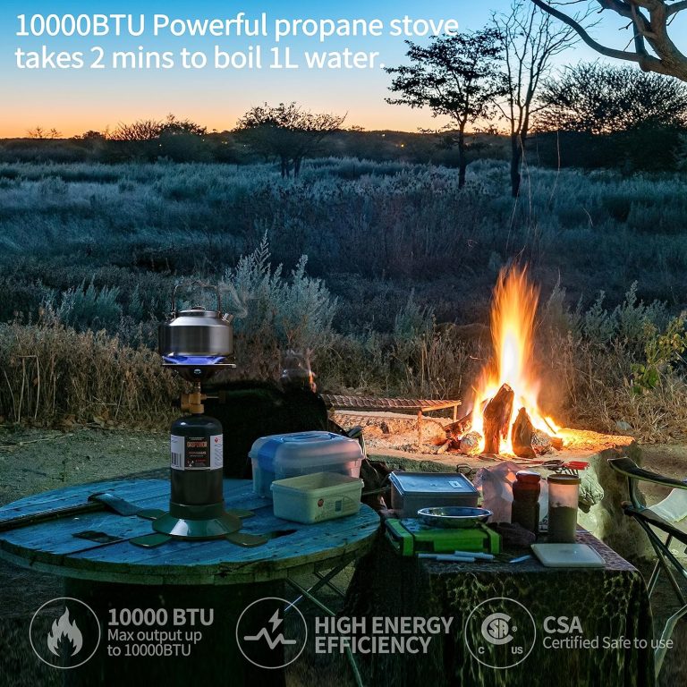 Camping Propane Stove, Single Burner Propane Stove, Portable Bottletop Backpacking Stove,10000BTU Camp Gas Stove kit for Outdoor Cooking, include a USB Windproof Ligther (Fuel not included)