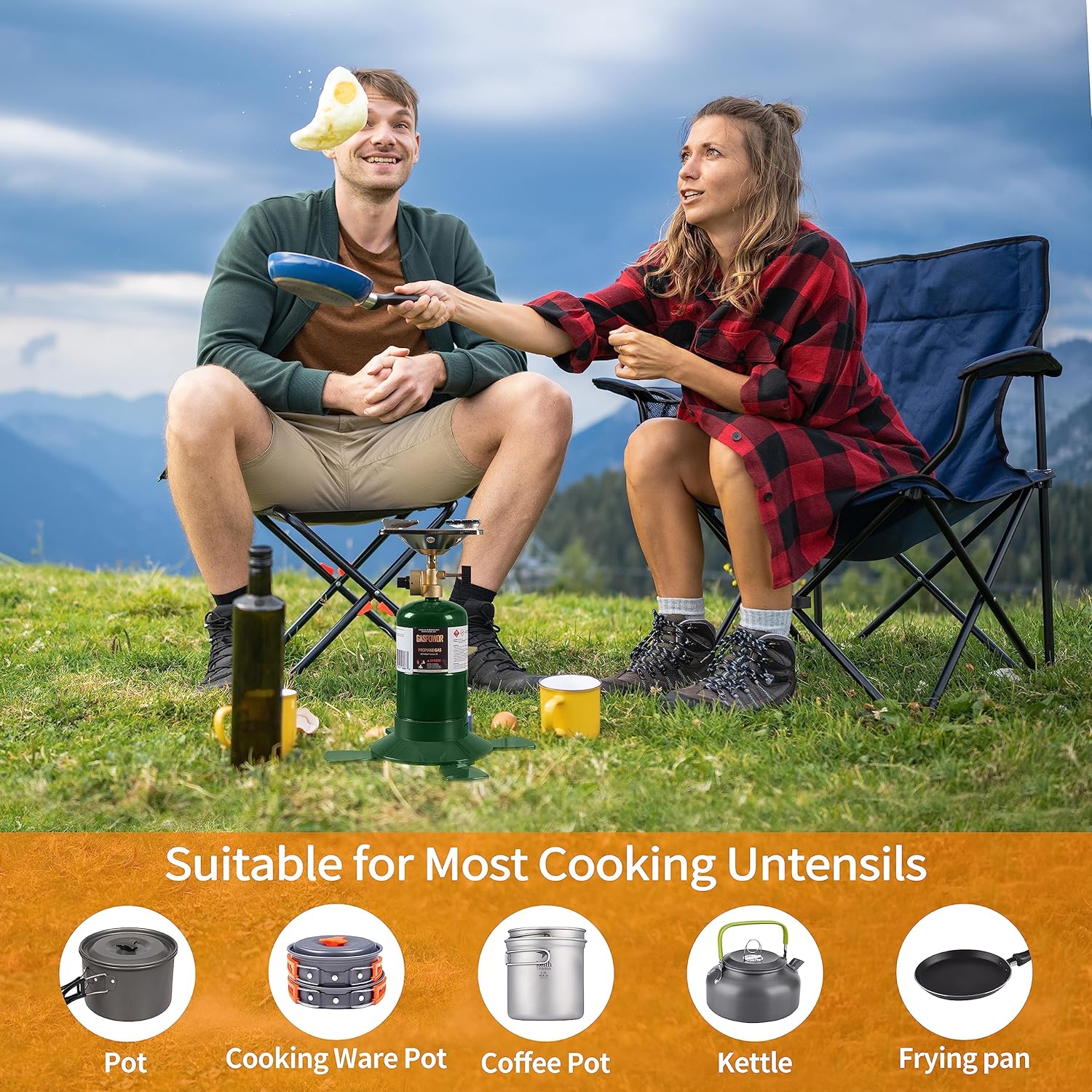 Camping Propane Stove, Single Burner Propane Stove, Portable Bottletop Backpacking Stove,10000BTU Camp Gas Stove kit for Outdoor Cooking, include a USB Windproof Ligther (Fuel not included) - Image 6