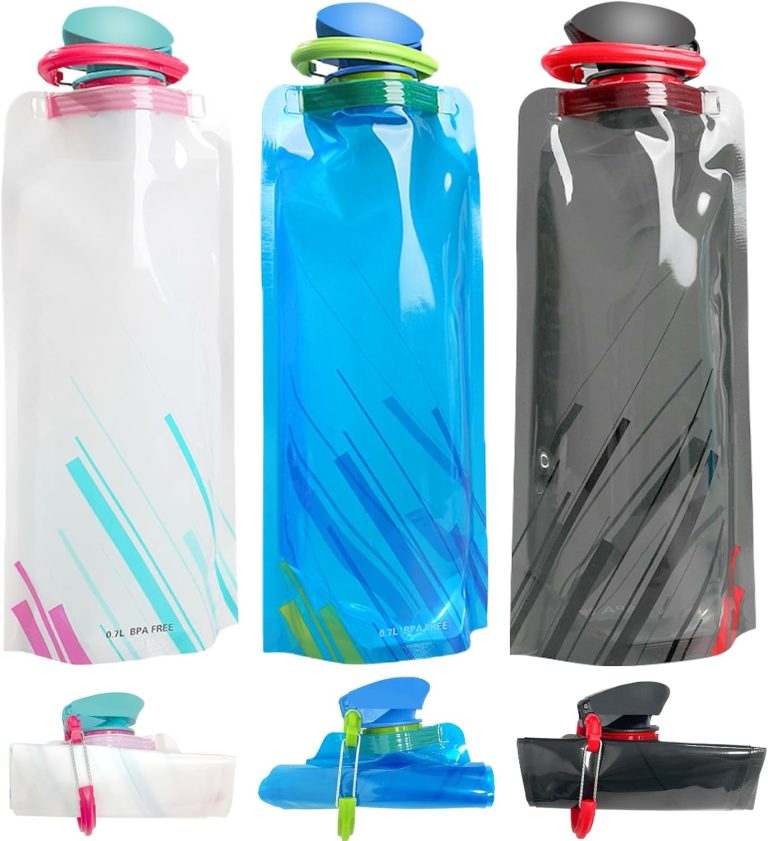 Collapsible Water Bottle,17oz(500ml) Reuseable BPA Free Silicone Foldable Water Bottles for Travel (A)