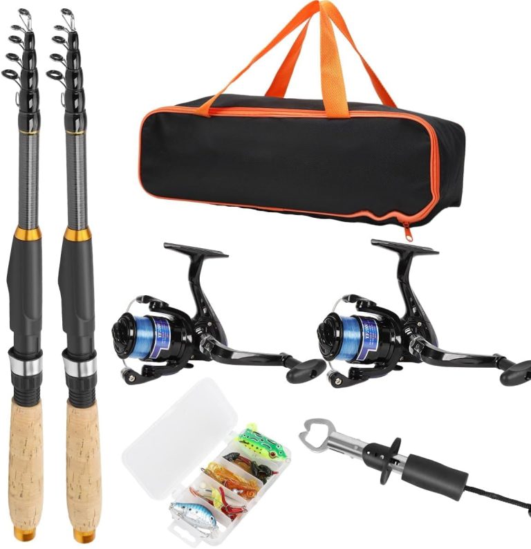 Fishing Rod and Reel Combo, 2PCS Telescopic Fishing Pole with Spinning Reel Lures Set,Fish Lip Gripper and Tackle Bag, Saltwater Freshwater Collapsible Fishing Kit for Beginner Adults