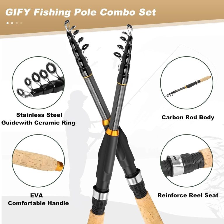 Fishing Rod and Reel Combo, 2PCS Telescopic Fishing Pole with Spinning Reel Lures Set,Fish Lip Gripper and Tackle Bag, Saltwater Freshwater Collapsible Fishing Kit for Beginner Adults