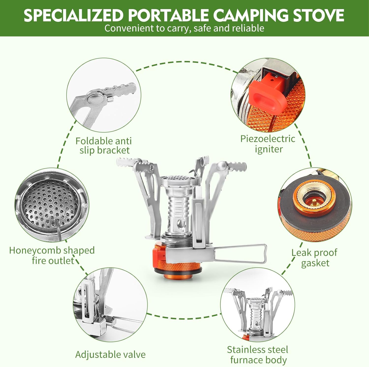 Portable Camping Stove Backpacking Stove, Specialized Camping Stove with Piezo Ignition Stable Support Wind-Resistance, Camp Stove for Camping Hiking&Outdoor Adventure Cooking - Image 4